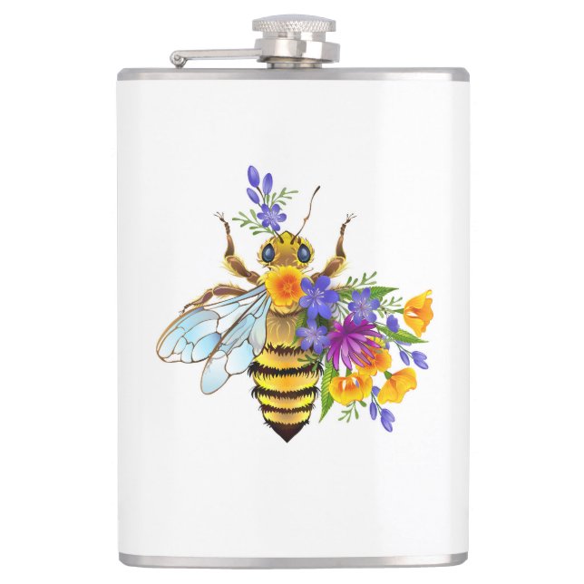 Flower bee with wild plants hip flask (Front)