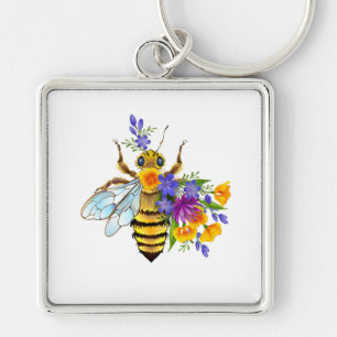 Flower bee with wild plants key ring