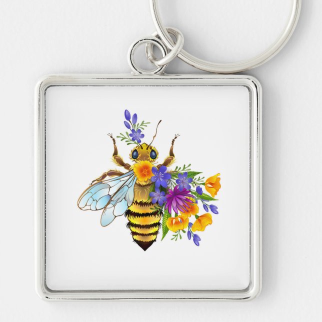 Flower bee with wild plants key ring (Front)