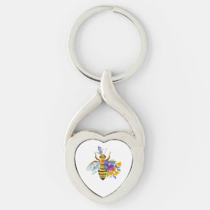 Flower bee with wild plants key ring