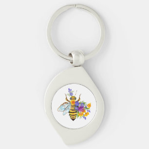 Flower bee with wild plants key ring