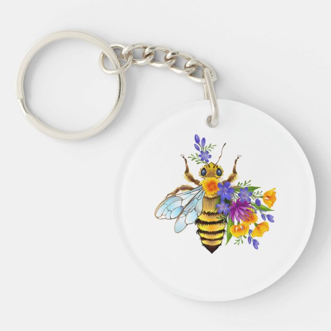Flower bee with wild plants key ring (Front)