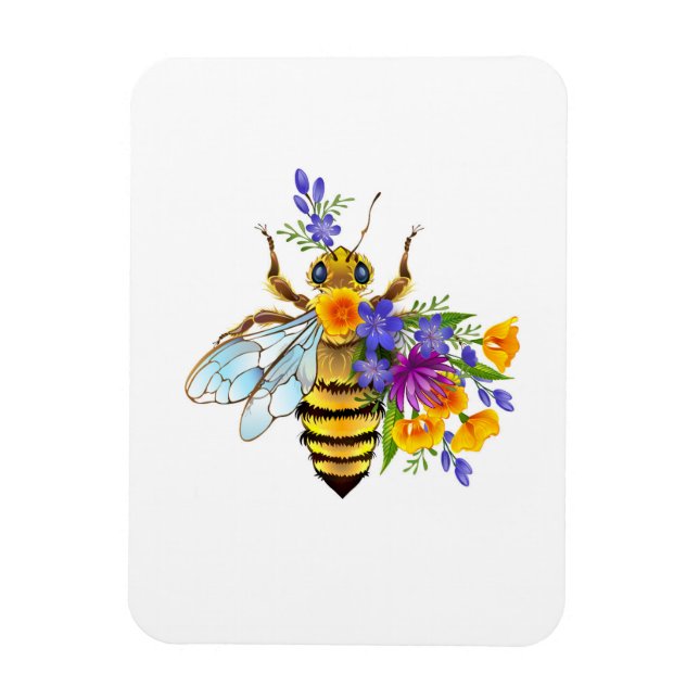 Flower bee with wild plants magnet (Vertical)