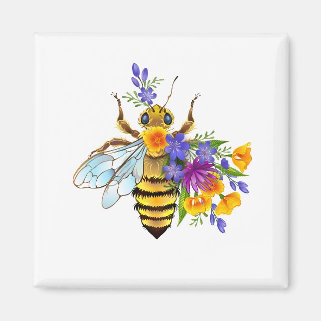 Flower bee with wild plants magnet (Front)