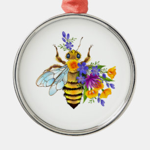 Flower bee with wild plants metal tree decoration