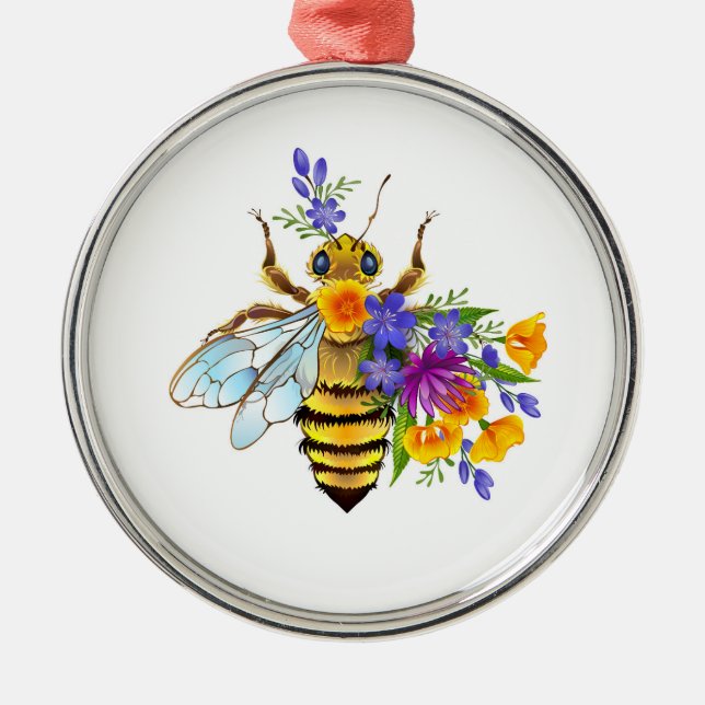 Flower bee with wild plants metal tree decoration (Front)