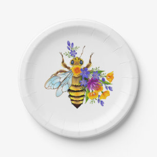 Flower bee with wild plants paper plate