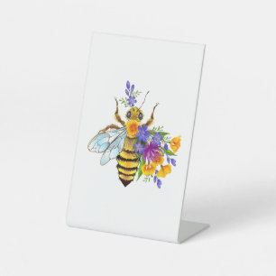 Flower bee with wild plants pedestal sign