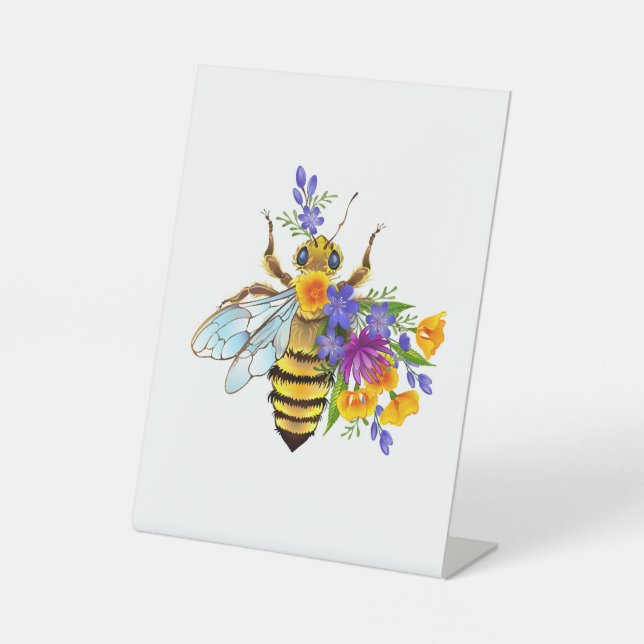Flower bee with wild plants pedestal sign (Front)