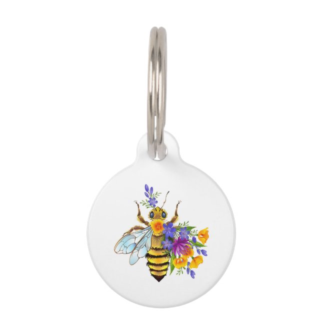Flower bee with wild plants pet tag (Front)