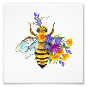 Flower bee with wild plants photo print
