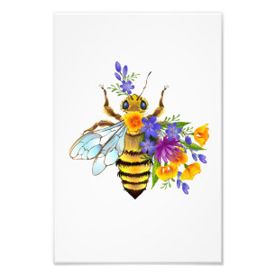 Flower bee with wild plants photo print