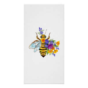 Flower bee with wild plants poster
