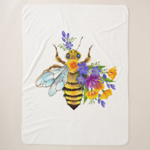 Flower bee with wild plants sherpa blanket
