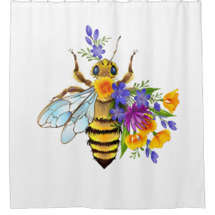 Flower bee with wild plants shower curtain