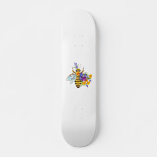 Flower bee with wild plants skateboard