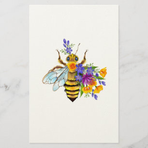 Flower bee with wild plants stationery