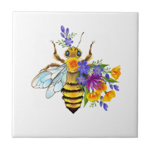 Flower bee with wild plants tile
