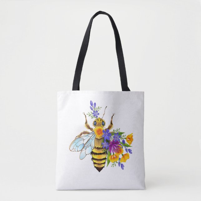 Flower bee with wild plants tote bag (Front)