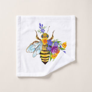 Flower bee with wild plants wash cloth