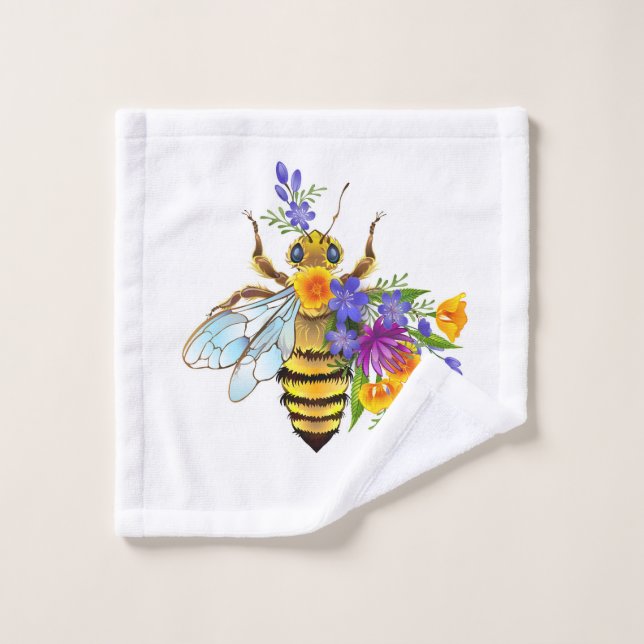 Flower bee with wild plants wash cloth (Wash Cloth)