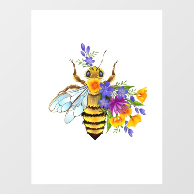 Flower bee with wild plants window cling (Sheet)