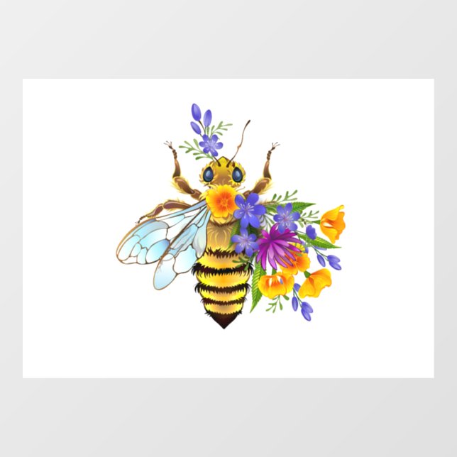 Flower bee with wild plants window cling (Sheet)