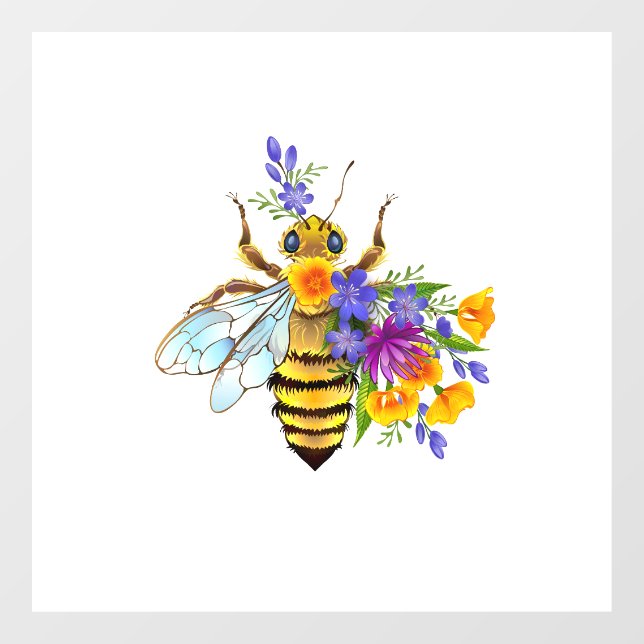 Flower bee with wild plants window cling (Sheet)