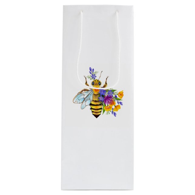 Flower bee with wild plants wine gift bag (Front)