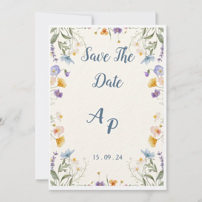 Flower Beige Invitation For Wedding (Front)