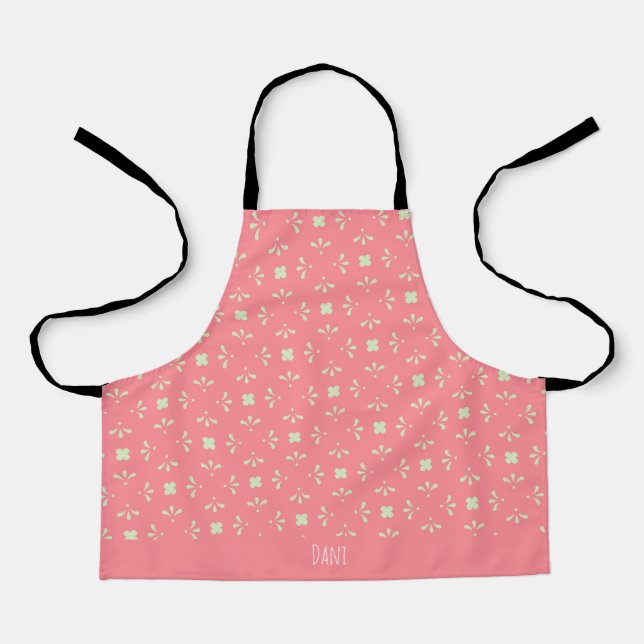 Flower Beige Pink Minimal Pattern Apron (Front)