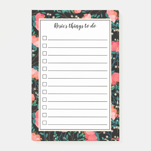 Flower & Berries Pattern - Checkbox To Do list Post-it Notes (Front)