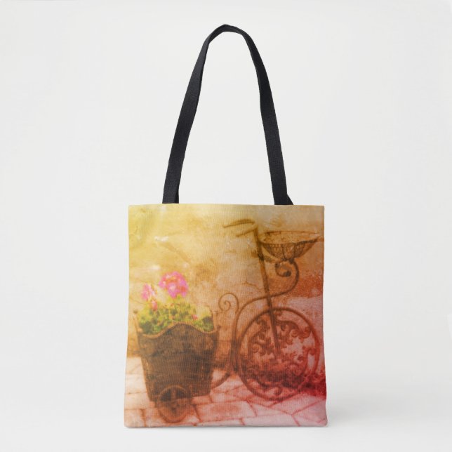 Flower Bicycle Art Vintage Distressed Tote Bag (Front)