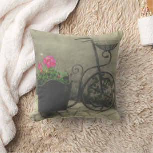 Flower Bicycle Black And White Vintage Cushion