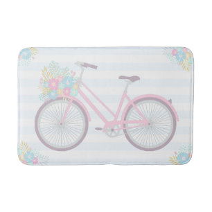 Flower Bicycle Cute Fun Hipster Pink Blue Bath Mat