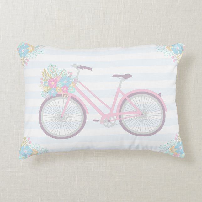 Flower Bicycle Cute Pastel Cosy Pillow (Front)