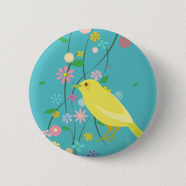flower bird(blue) 6 cm round badge (Front)
