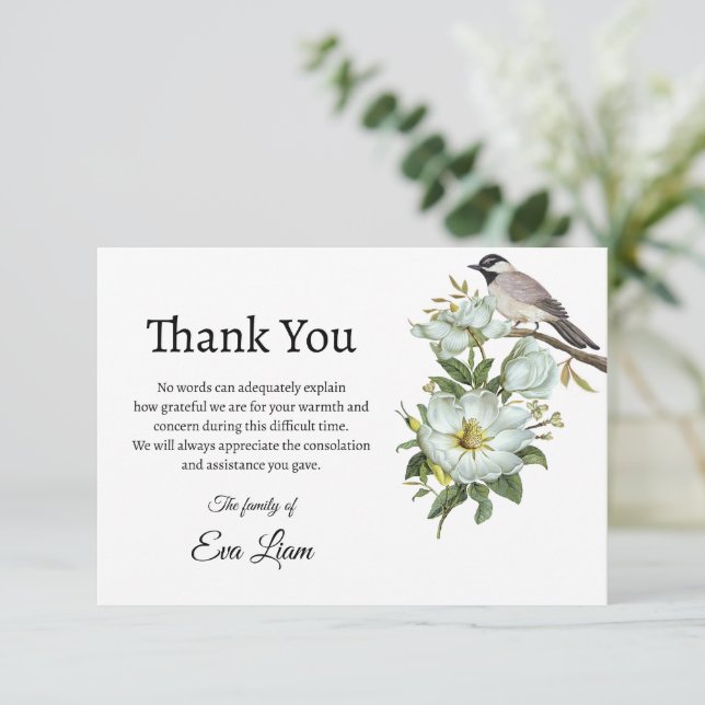 Flower&Bird Funeral thank you card (Standing Front)