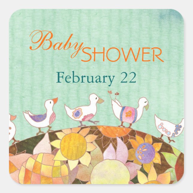 Flower Birds Baby Shower Square Sticker (Front)