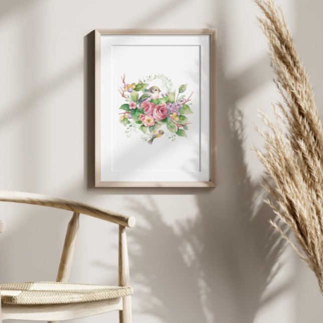 Flower birds watercolor poster (Creator Uploaded)