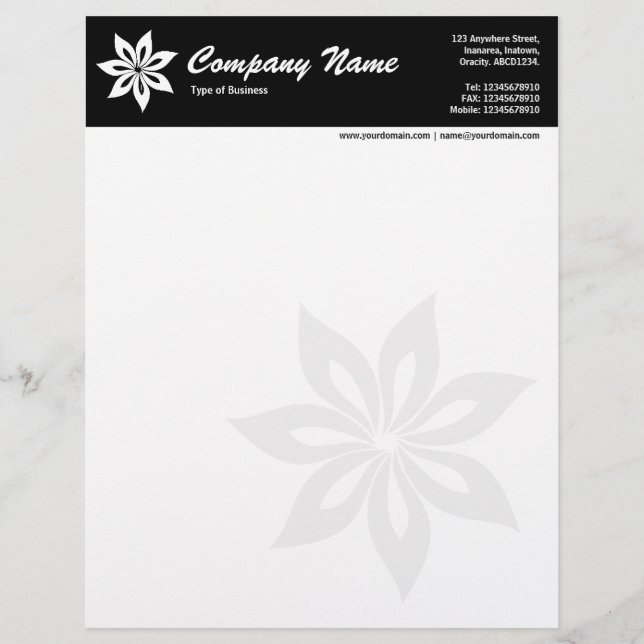 Flower - Black Personalized Letterhead (Front)