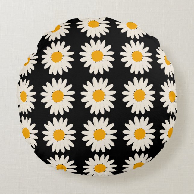 Flower Black Round Cushion (Front)