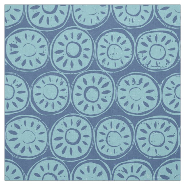 flower block blue fabric (Swatch)