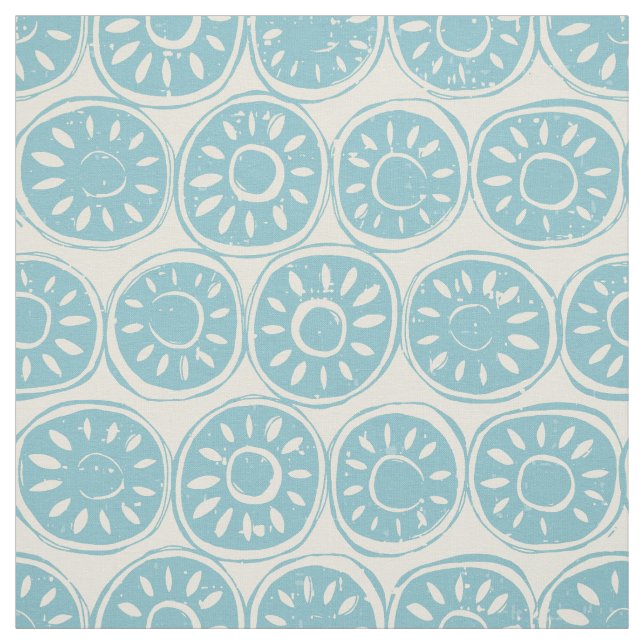 flower block blue ivory fabric (Swatch)