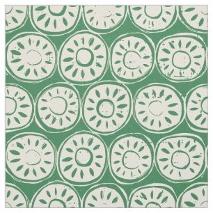 flower block ivory green fabric