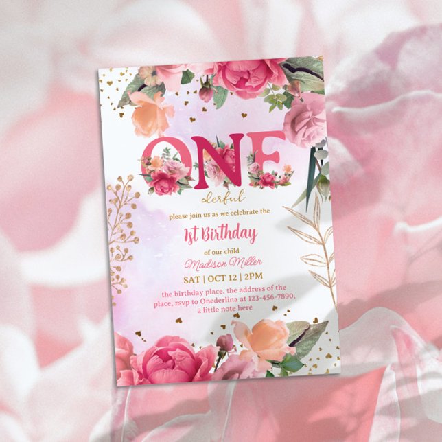 Flower Bloom Baby Girl 1st Birthday Party Invitation (Creator Uploaded)