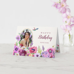 Flower bloom photo happy birthday  card