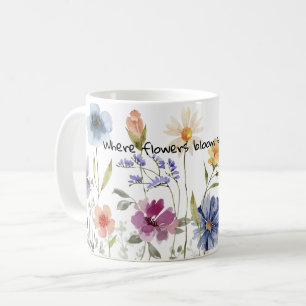 Flower bloom watercolor gifts coffee lover coffee mug