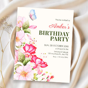 Flower blooms birthday invitation