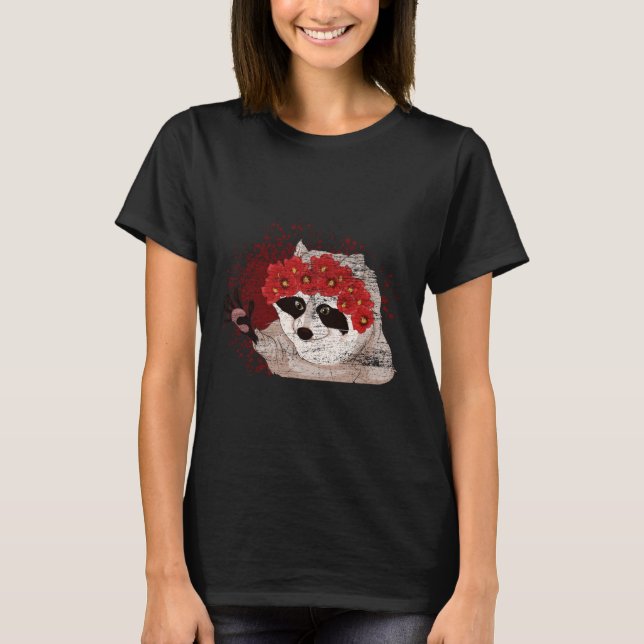 Flower Blossom Forest Animal Trash Panda Floral Ra T-Shirt (Front)